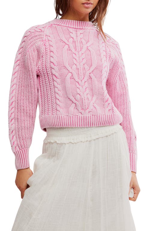 Free People Frankie Cable Cotton Sweater In Pink