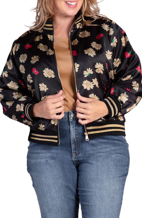 Naos Floral Satin Bomber Jacket (Plus Size)