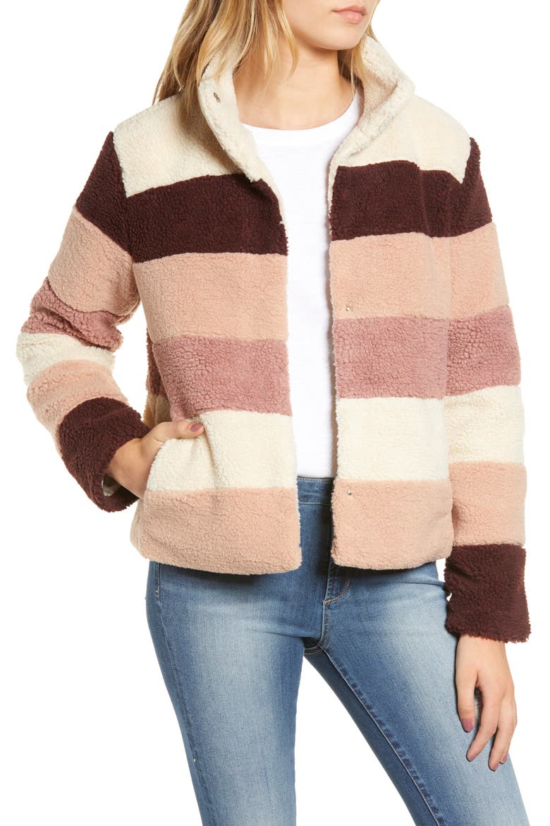 Stripe Faux Shearling Jacket, Main, color, IVORY EGRET MUTLI STRIPE
