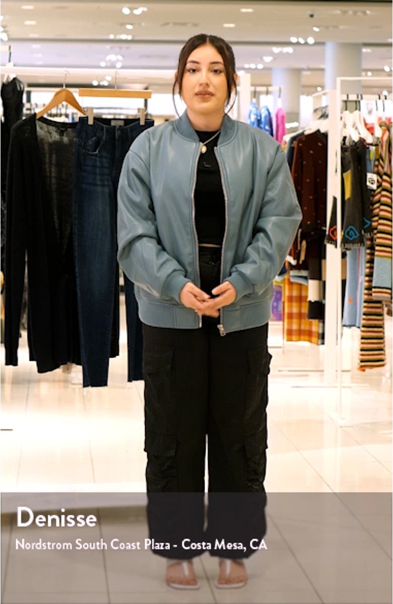 Boxy Faux Leather Bomber Jacket, sales video thumbnail