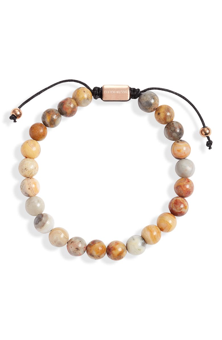 CLIFTON WILSON Men's Tiger's Eye Beaded Bracelet, Main, color, Soft Tan