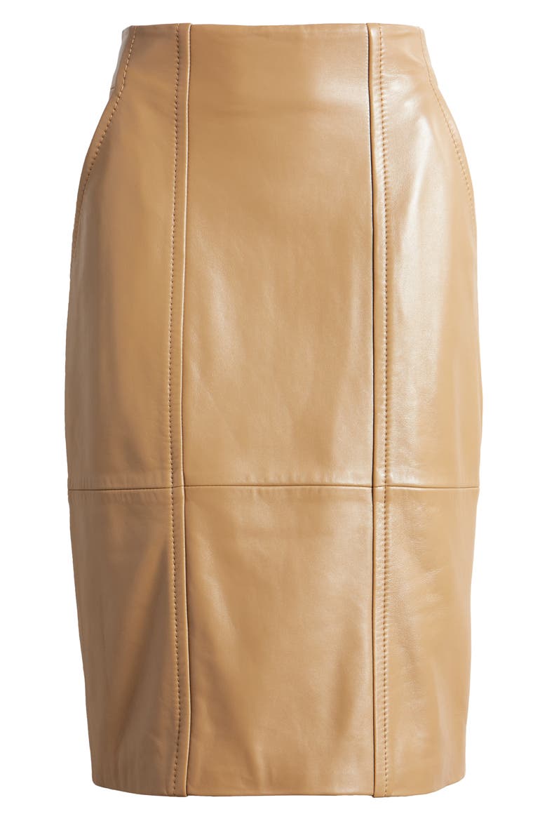 Seleni Leather Pencil Skirt, Alternate, color, ICONIC CAMEL