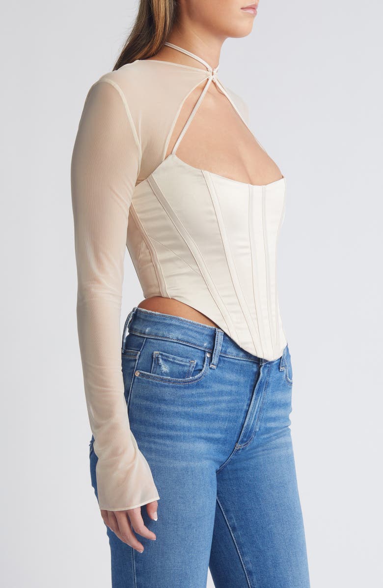 Mistress Rocks Know You Long Sleeve Corset Top, Alternate, color, Vanilla