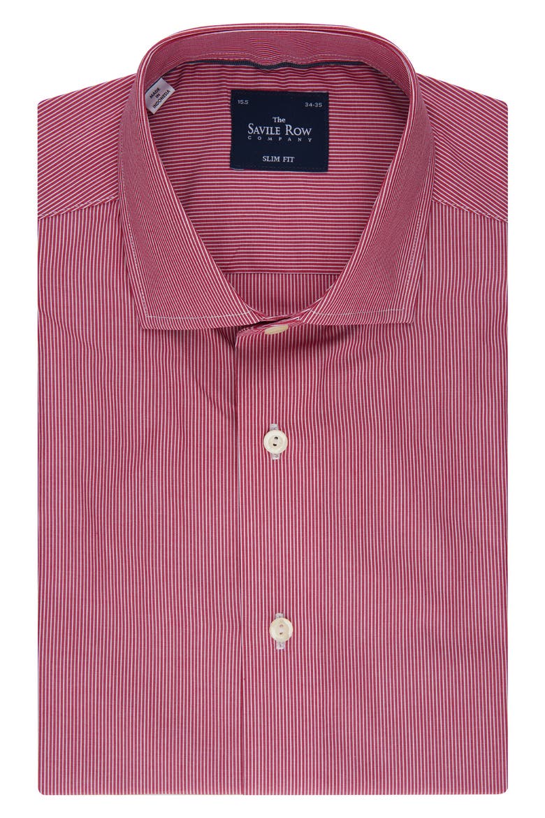Slim Fit Long Sleeve Fine Stripe Dress Shirt, Main, color, RED