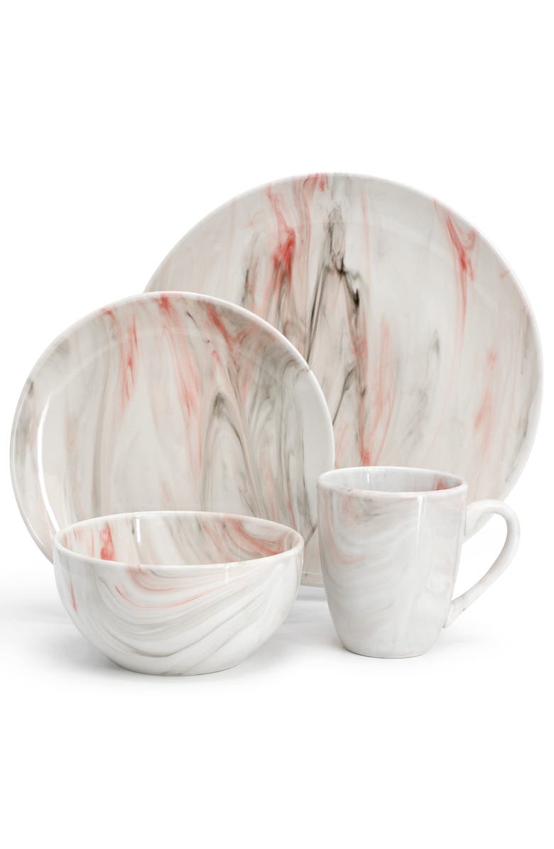 Elama Fine Marble 16 Piece Porcelain Dinnerware Set, Alternate, color, Grey