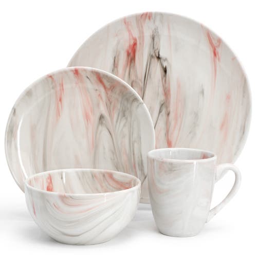 Elama Fine Marble 16 Piece Porcelain Dinnerware Set In Multi