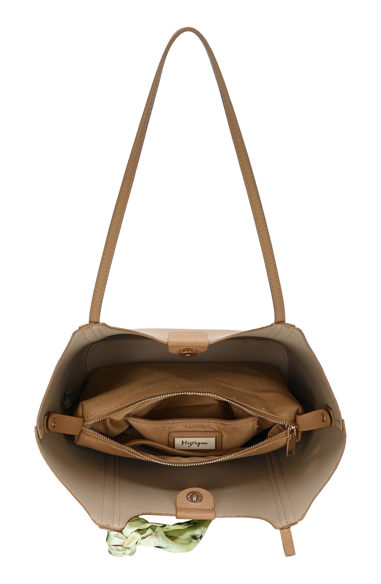 Faux Leather Tote with Scarf, Alternate, color, CAMEL