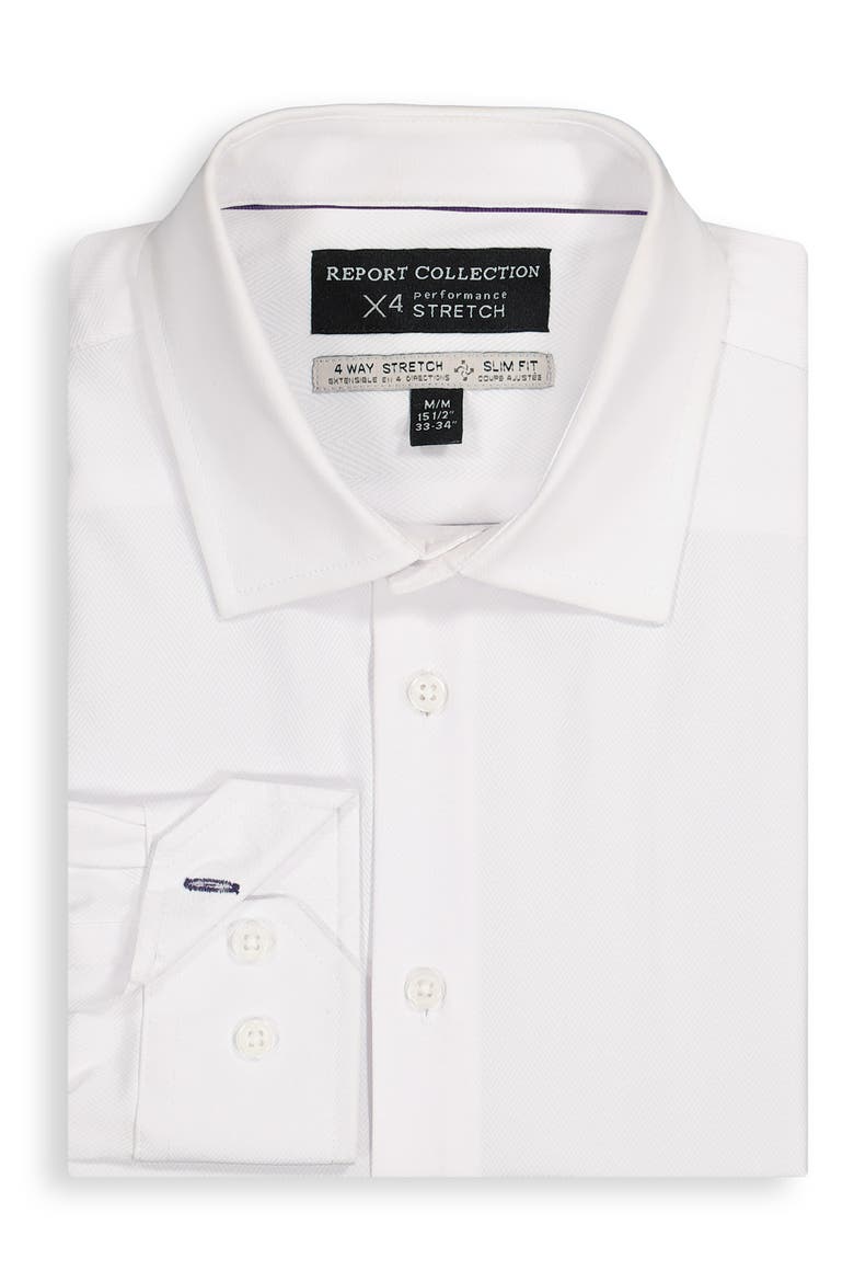 Slim Fit Herringbone 4-Way Stretch Button-Up Shirt, Alternate, color, WHITE