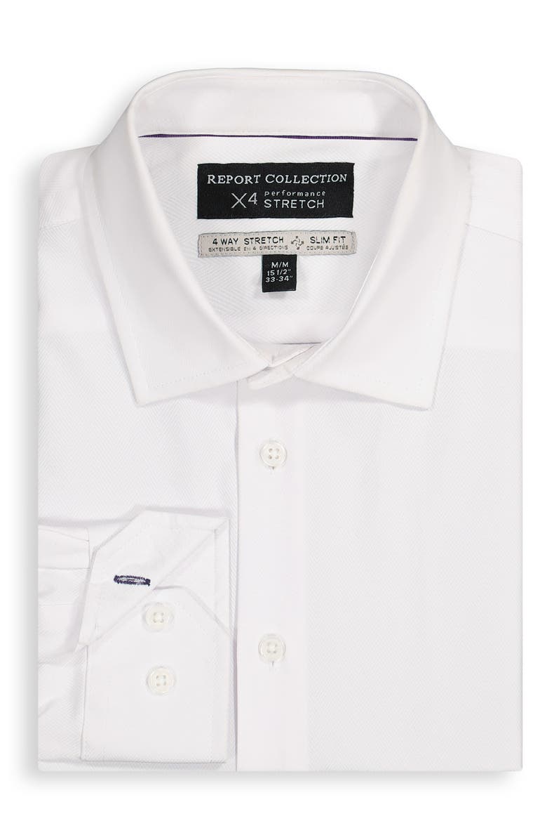 Report Collection Slim Fit Herringbone 4-Way Stretch Button-Up Shirt, Alternate, color, White