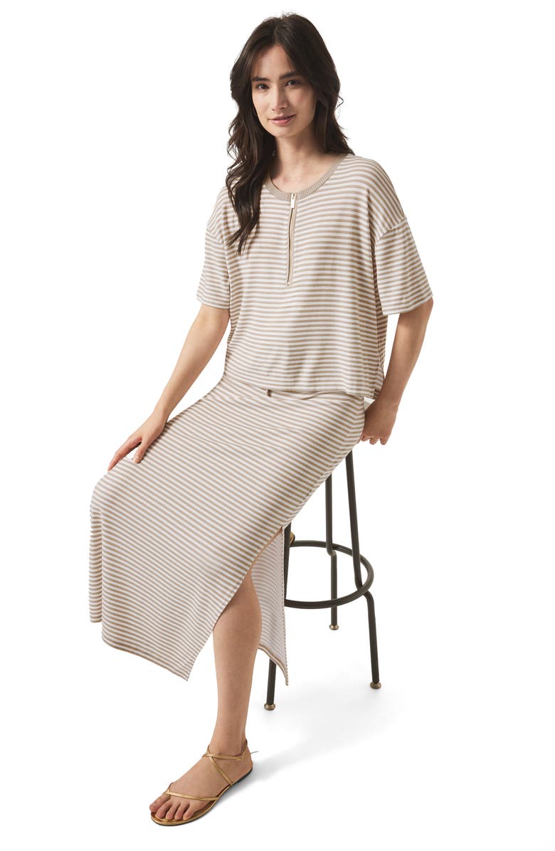 Splendid Brooke Stripe Short Sleeve Half Zip T-Shirt, Alternate, color, Fawn Stripe