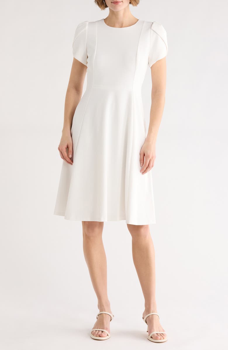 Calvin Klein Tulip Sleeve Fit & Flare Dress, Main, color, Cream