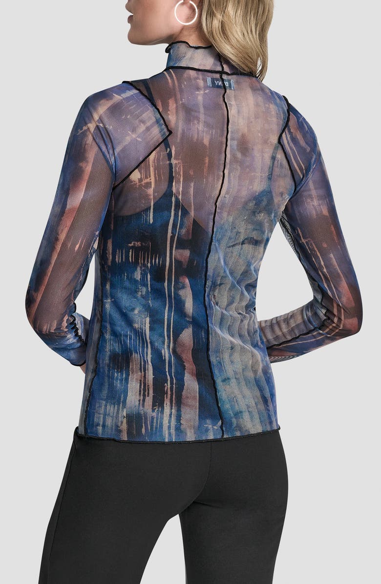 DKNY Printed Exposed Seam Mesh Top, Alternate, color, Hudson Lights