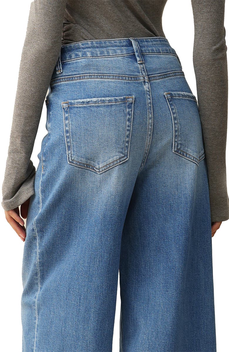 Bayeas Floral Embroidered High Waist Cuffed Wide Leg Jeans, Alternate, color, 