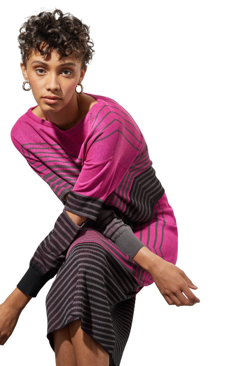 Ming Wang Stripe Asymmetric Split Sleeve Sweater, Alternate, color, 