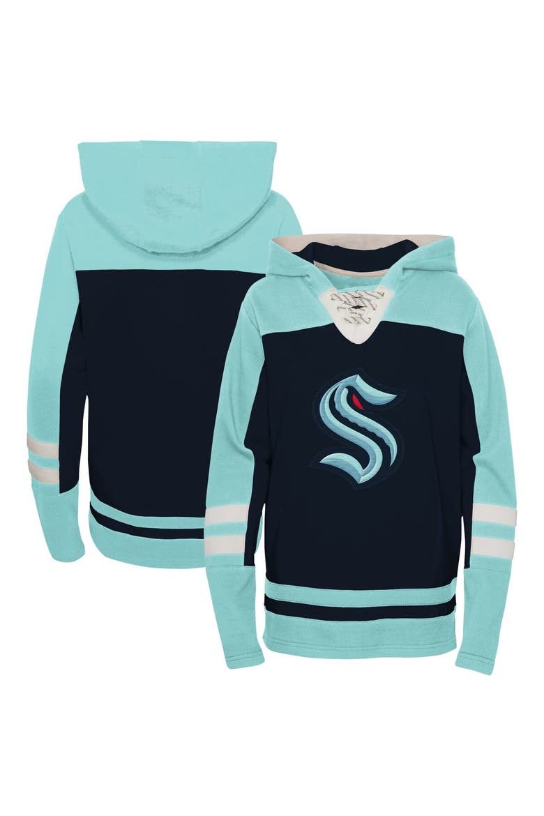 Preschool Navy Seattle Kraken Ageless Revisited Lace-Up V-Neck Pullover Hoodie, Main, color, Navy