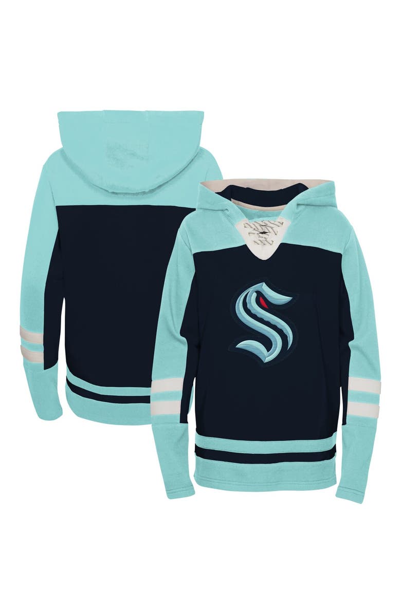 Outerstuff Preschool Navy Seattle Kraken Ageless Revisited Lace-Up V-Neck Pullover Hoodie, Main, color,