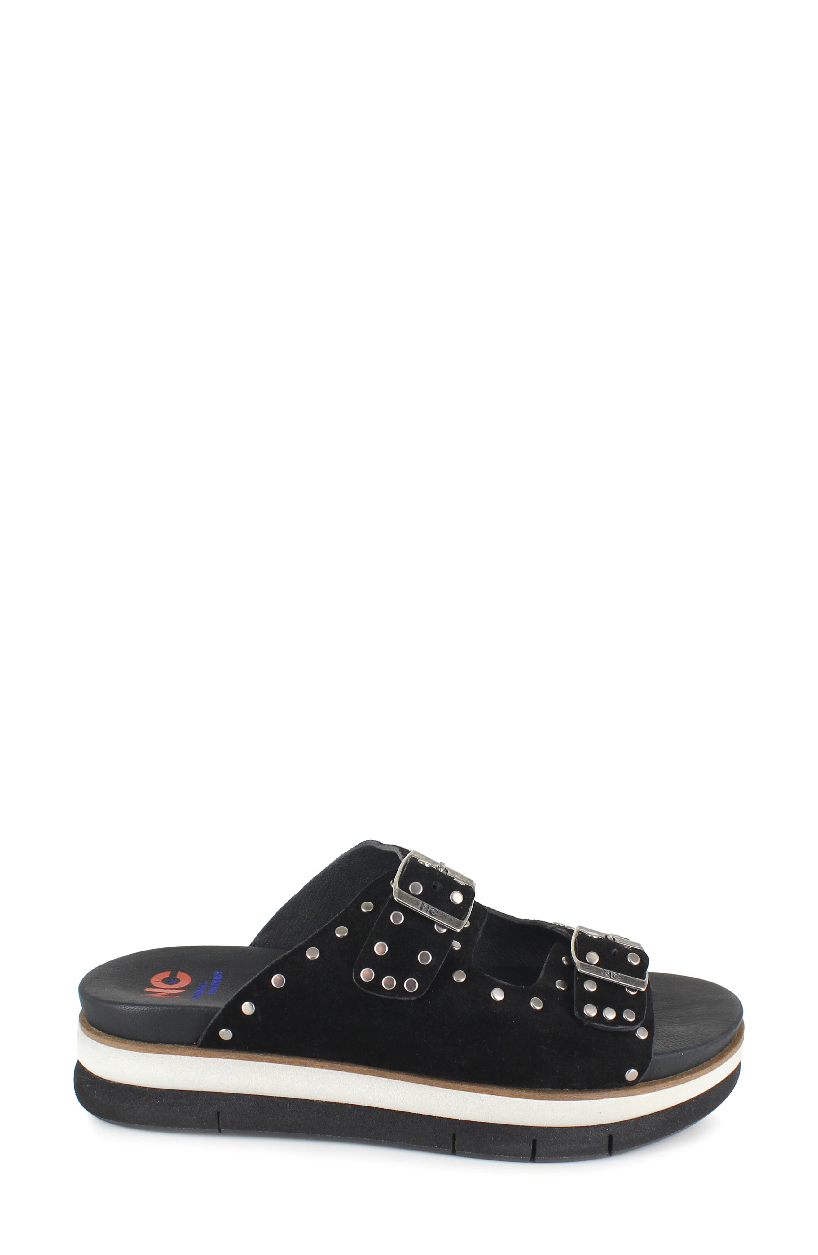 National Comfort Kynna Studded Platform Slide Sandal, Alternate, color, Black Leather