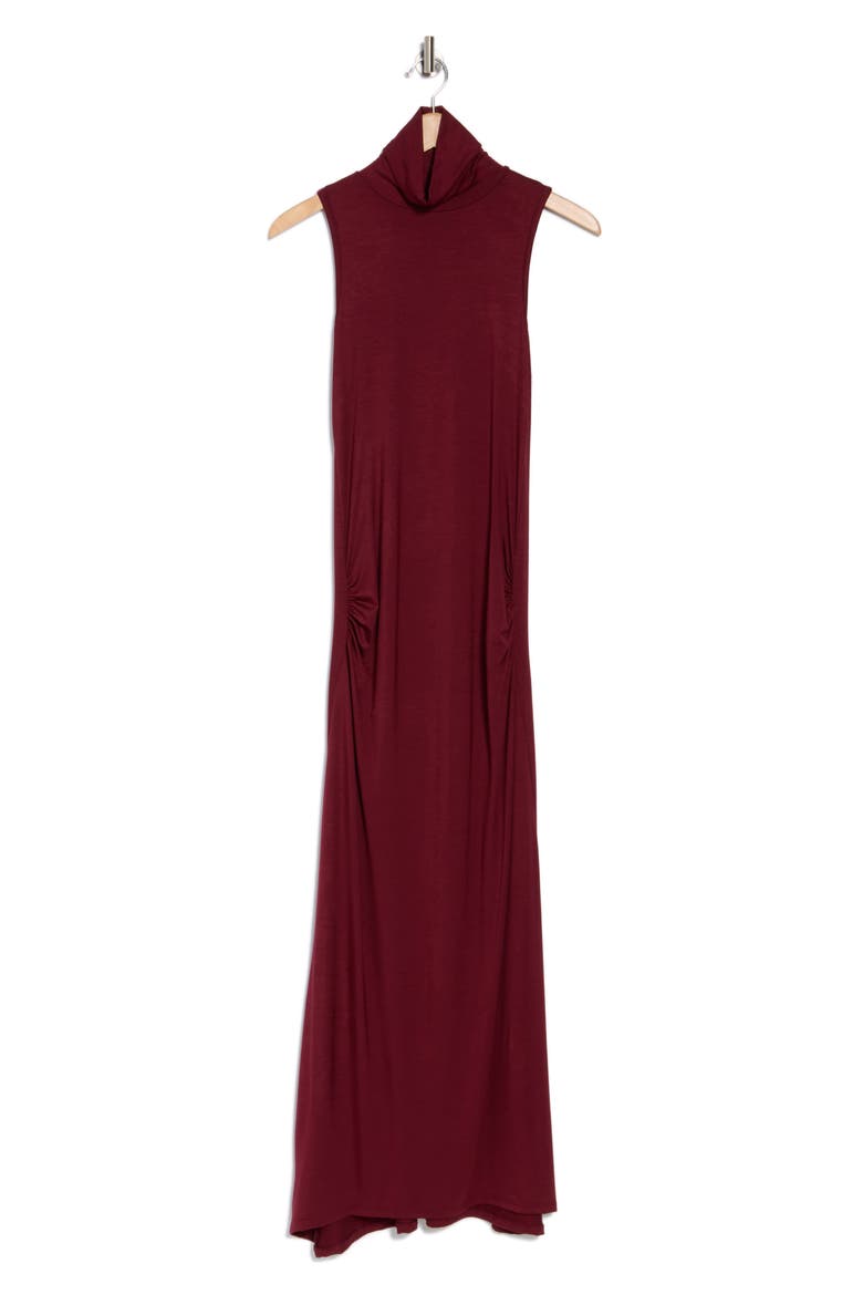 Turtleneck Sleeveless Maxi Dress, Alternate, color, CABERNET