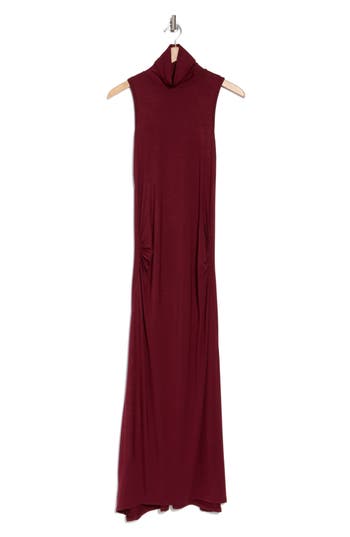 Go Couture Turtleneck Sleeveless Maxi Dress In Cabernet