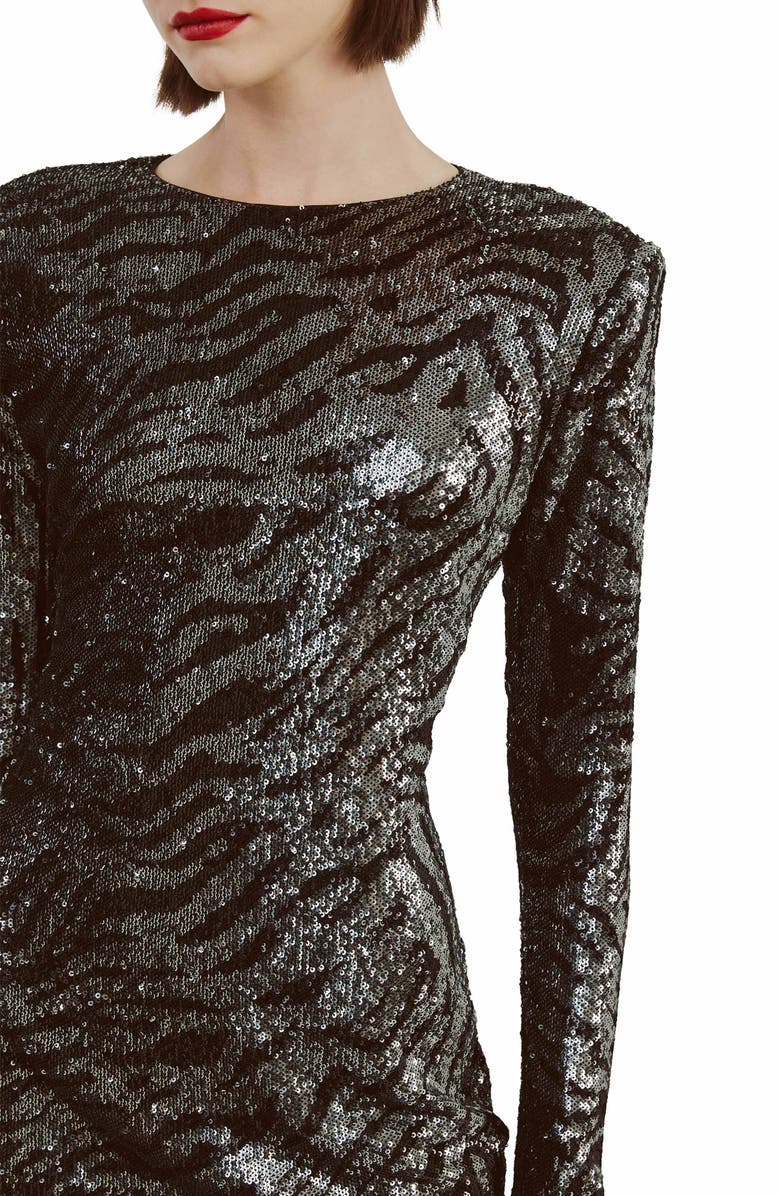Bardot Alessia Sequin Long Sleeve Minidress, Alternate, color, Black/ Silver