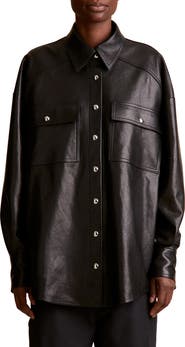 Khaite Bea Oversize Leather Snap-Up Shirt