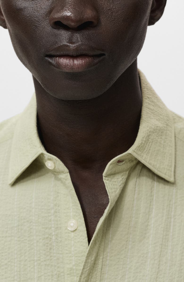 MANGO Regular Fit Textured Stripe Button-Up Shirt, Alternate, color, Pastel Green