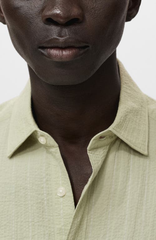 Mango Regular Fit Textured Stripe Button-up Shirt In Green