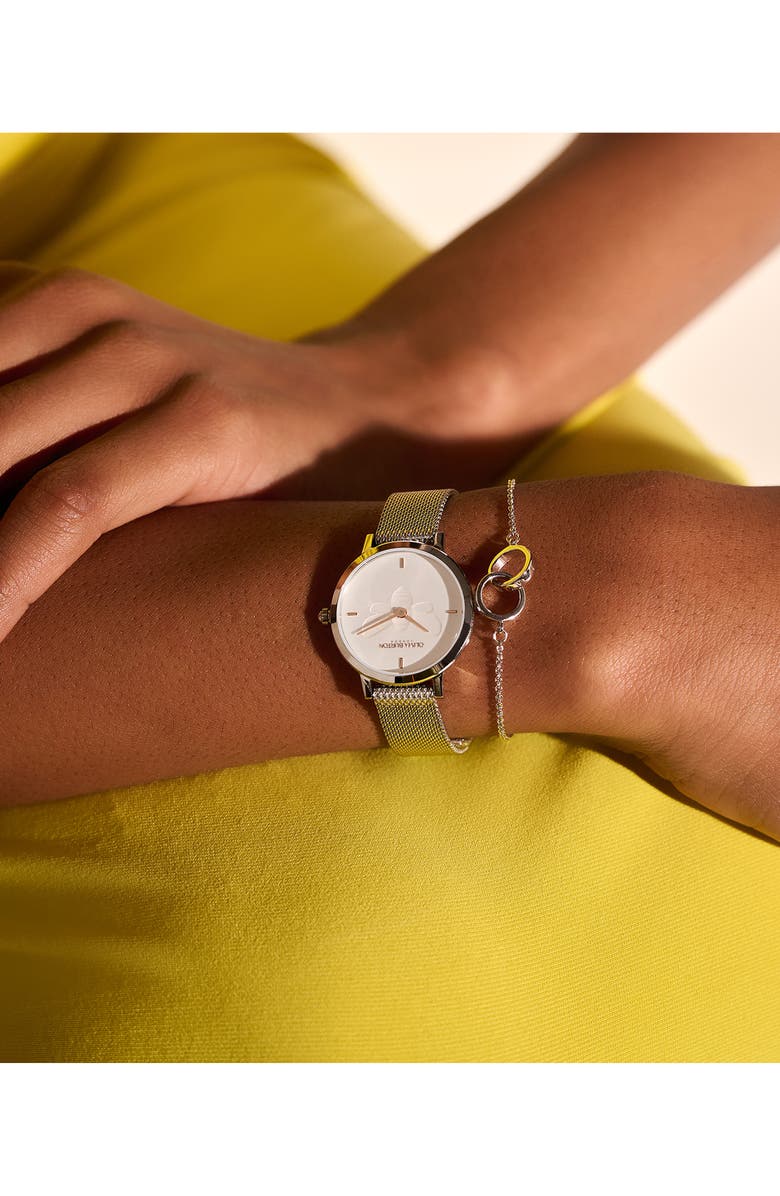 Olivia Burton Signature Bees Mesh Strap Watch, 28mm, Alternate, color, Silver