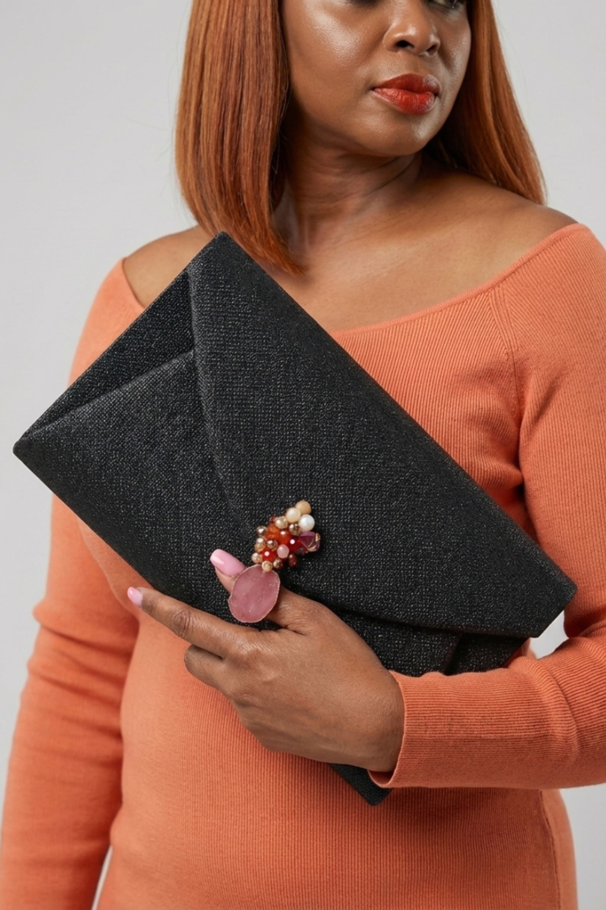 LarAllan Mabel Oversized Envelope Clutch, Alternate, color, Black