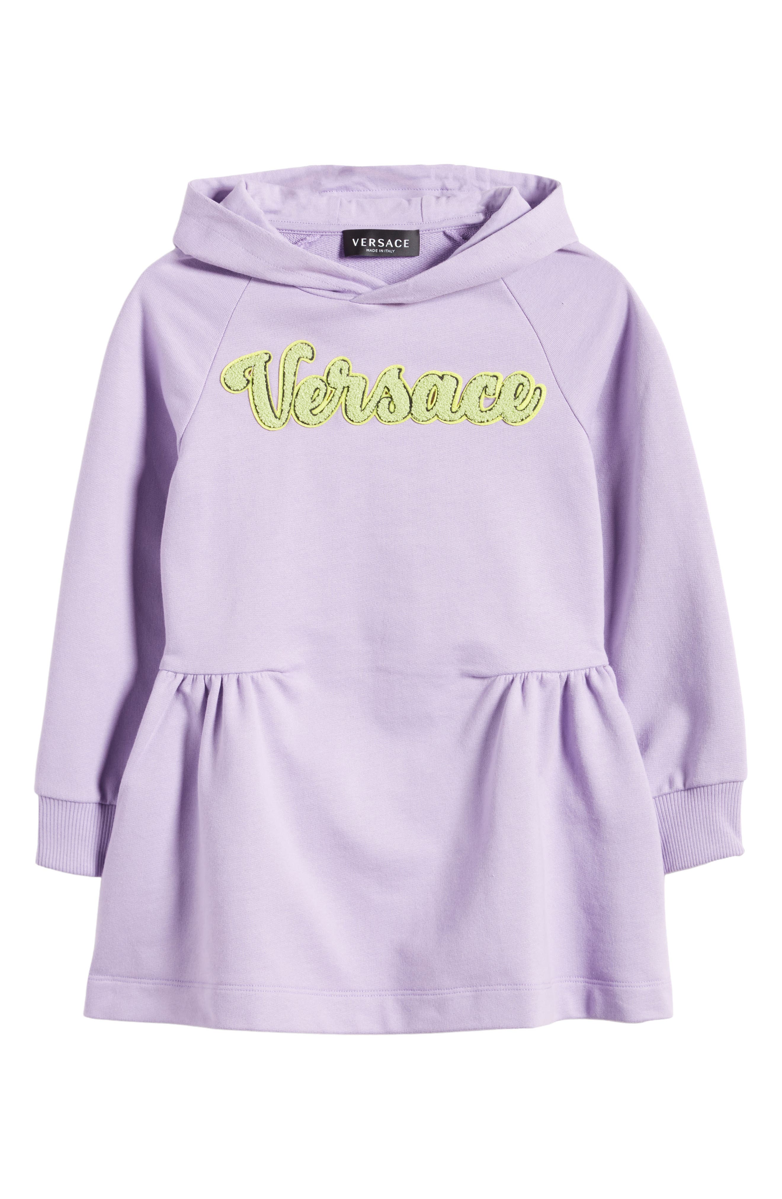Versace Kids' Logo Appliqué Gathered Cotton Sweatshirt Dress | Nordstrom