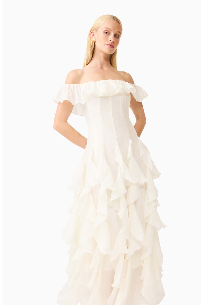 Yvette Off the Shoulder Ruffle Gown, Alternate, color, WHITE