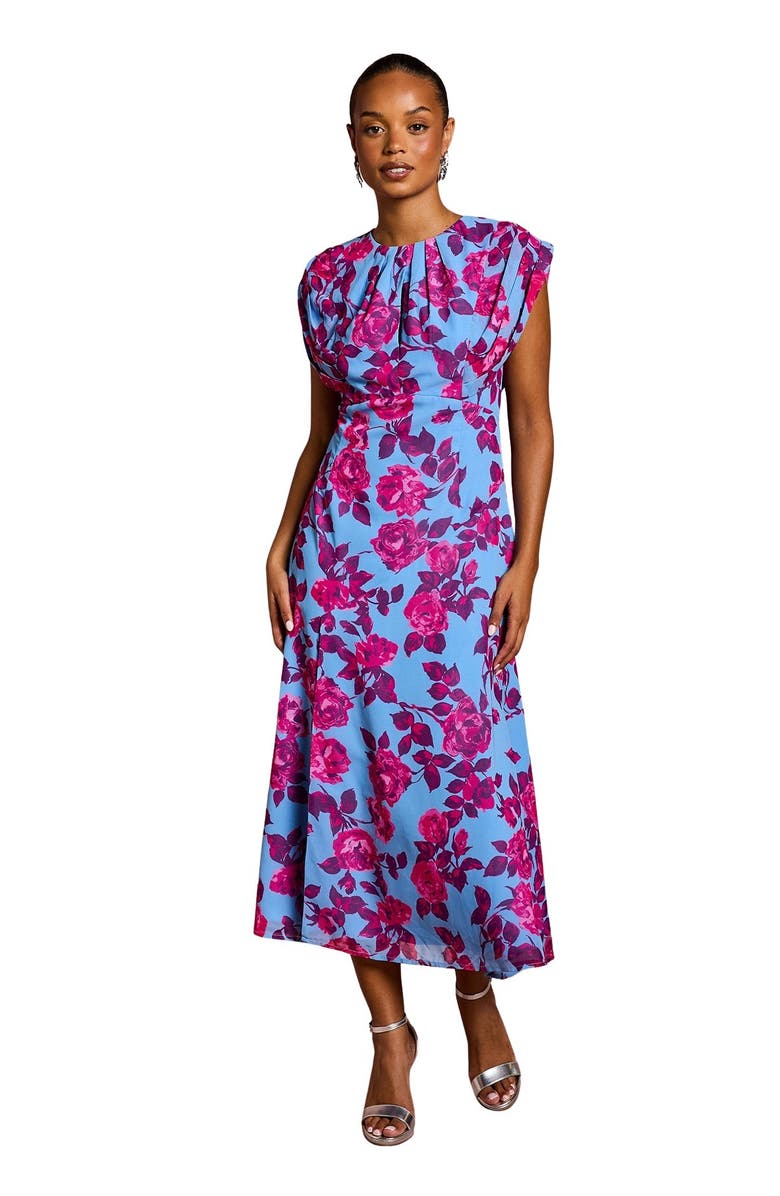 Coast Petite Short Sleeve Chiffon Midi Dress, Main, color, Blue