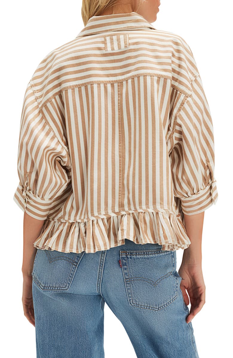 Free People Bailey Stripe Ruffle Hem Cotton Button-Up Shirt, Alternate, color, Neutral Combo