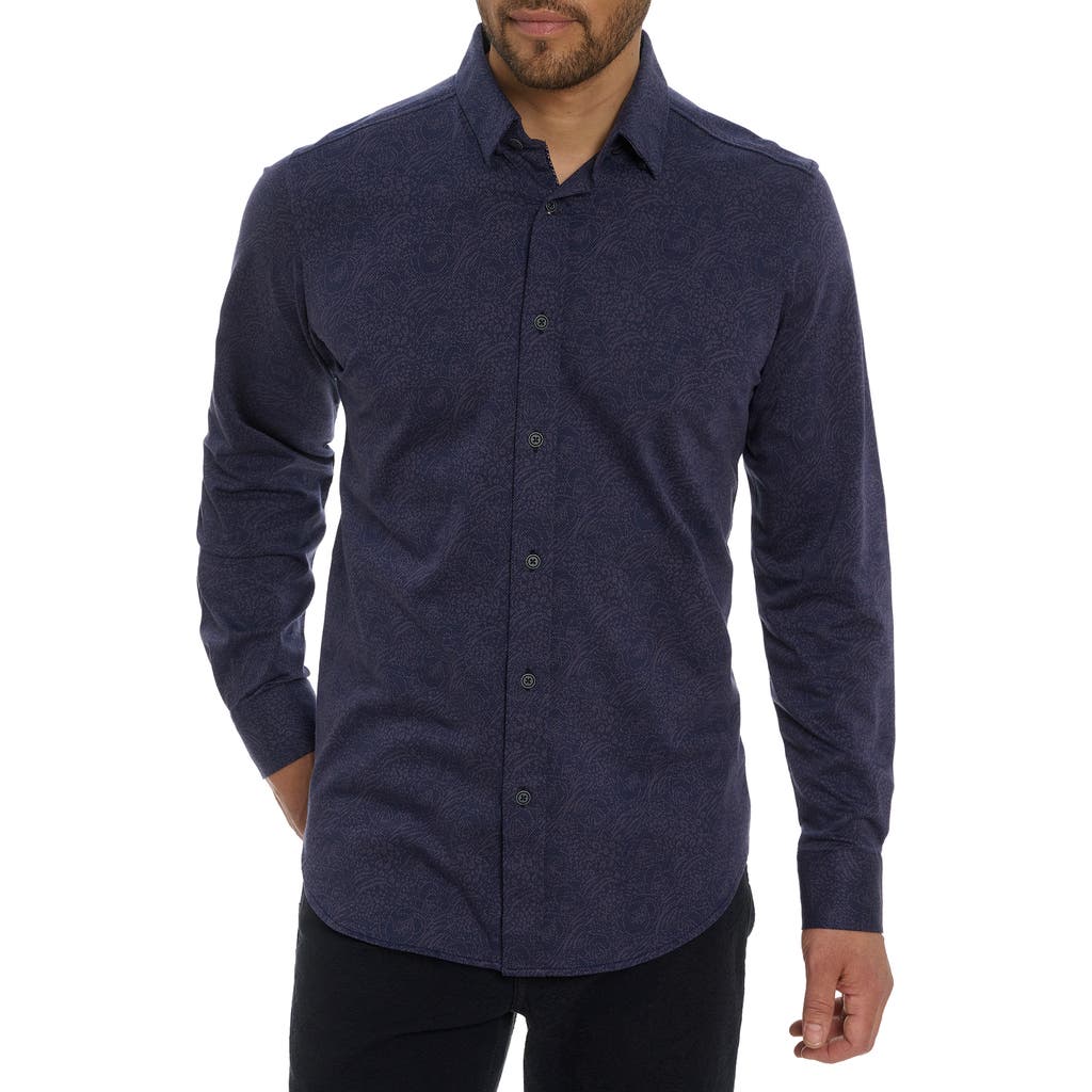 Robert Graham Kelvin Jacquard Floral Knit Button Down Shirt In Blue