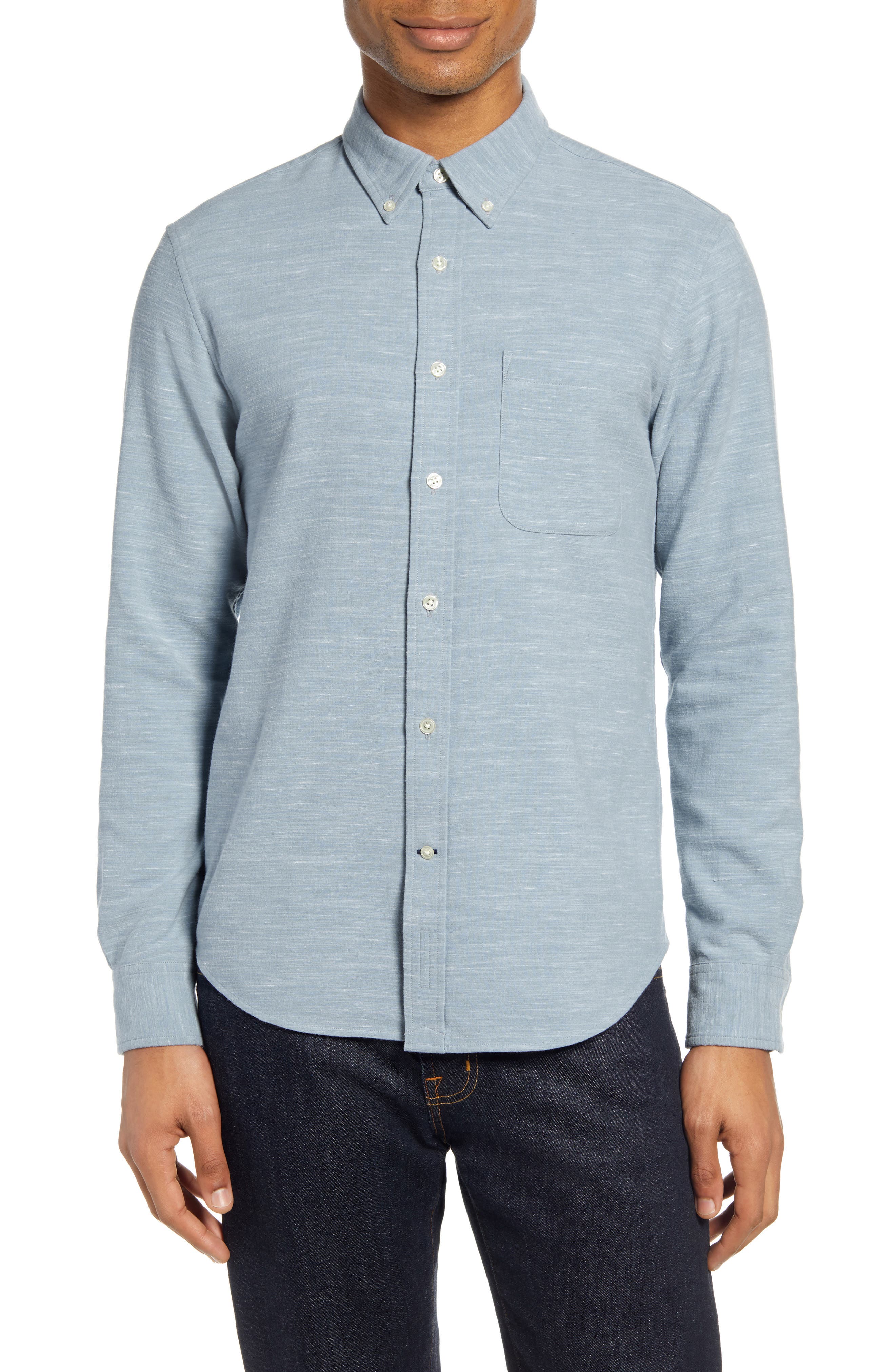 Club Monaco Slim Fit Mélange Flannel Button-Down Shirt (Men) | Nordstrom