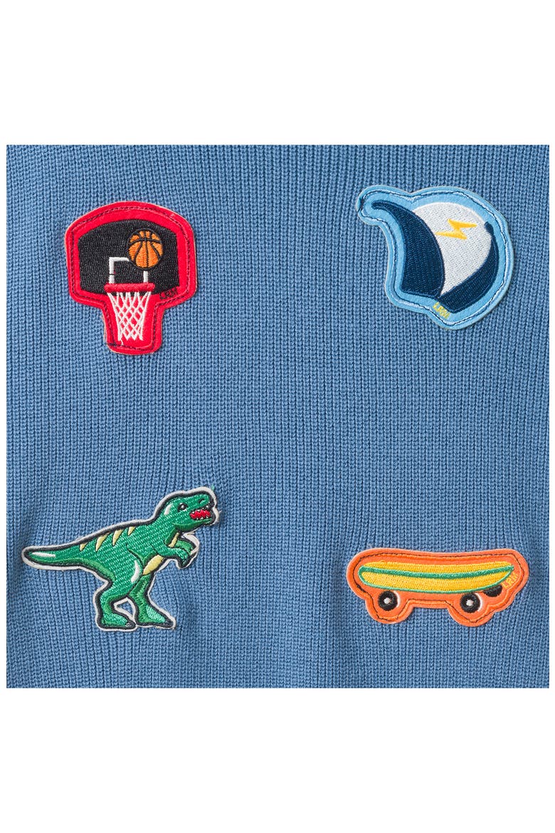 Kids' Hooded Patches Sweater, Alternate, color, LBB-LT BLUE PATCHES