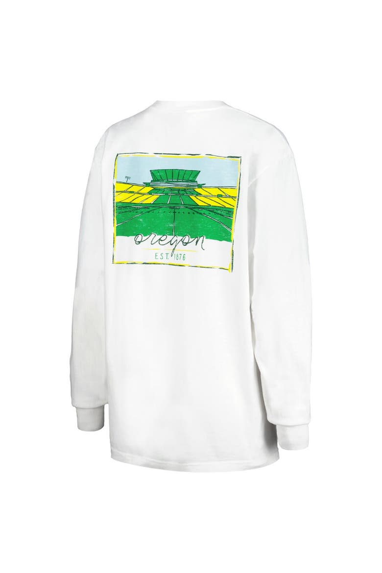 Women's White Oregon Ducks Hand-Drawn Stadium Comfort Colors Oversized Long Sleeve T-Shirt, Alternate, color, White