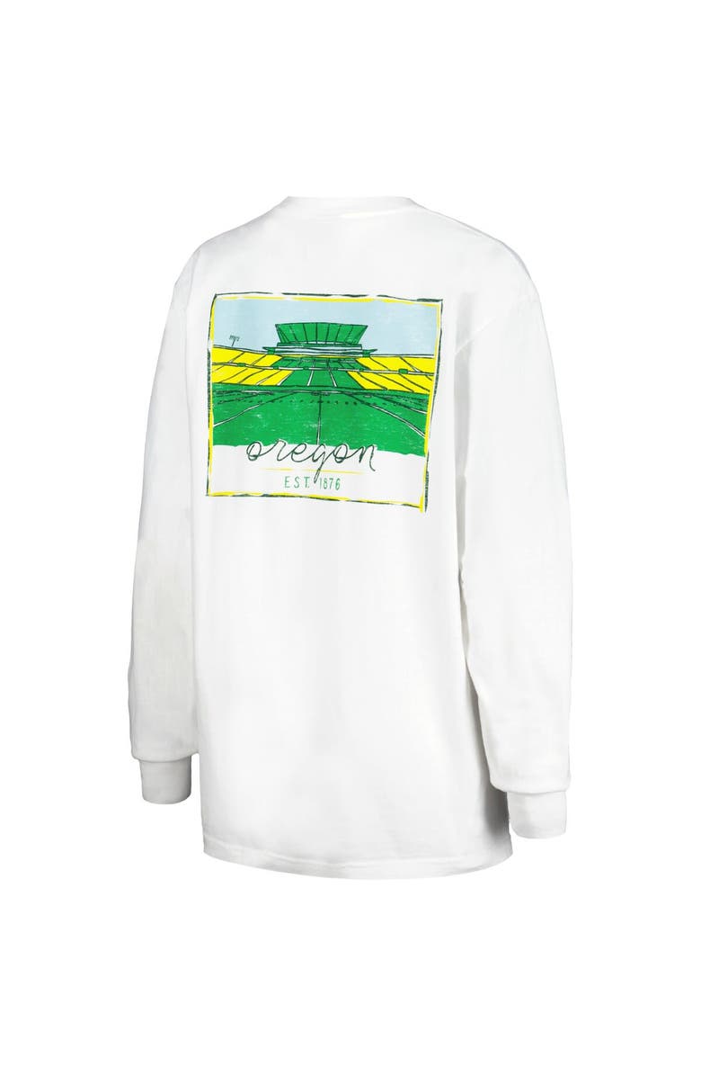 SUMMIT SPORTSWEAR Women's White Oregon Ducks Hand-Drawn Stadium Comfort Colors Oversized Long Sleeve T-Shirt, Alternate, color, White