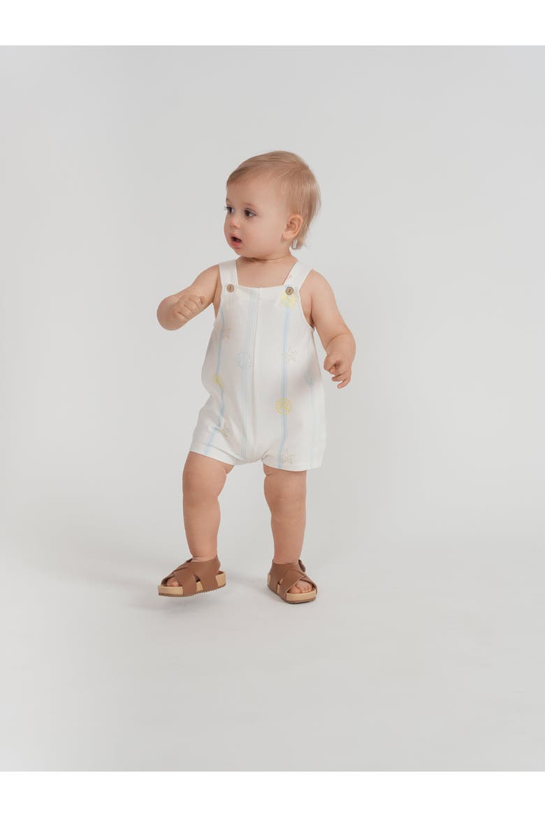 SeaShell Artwork Adjustable Strap Overall Romper, Alternate, color, Ivory/Blue