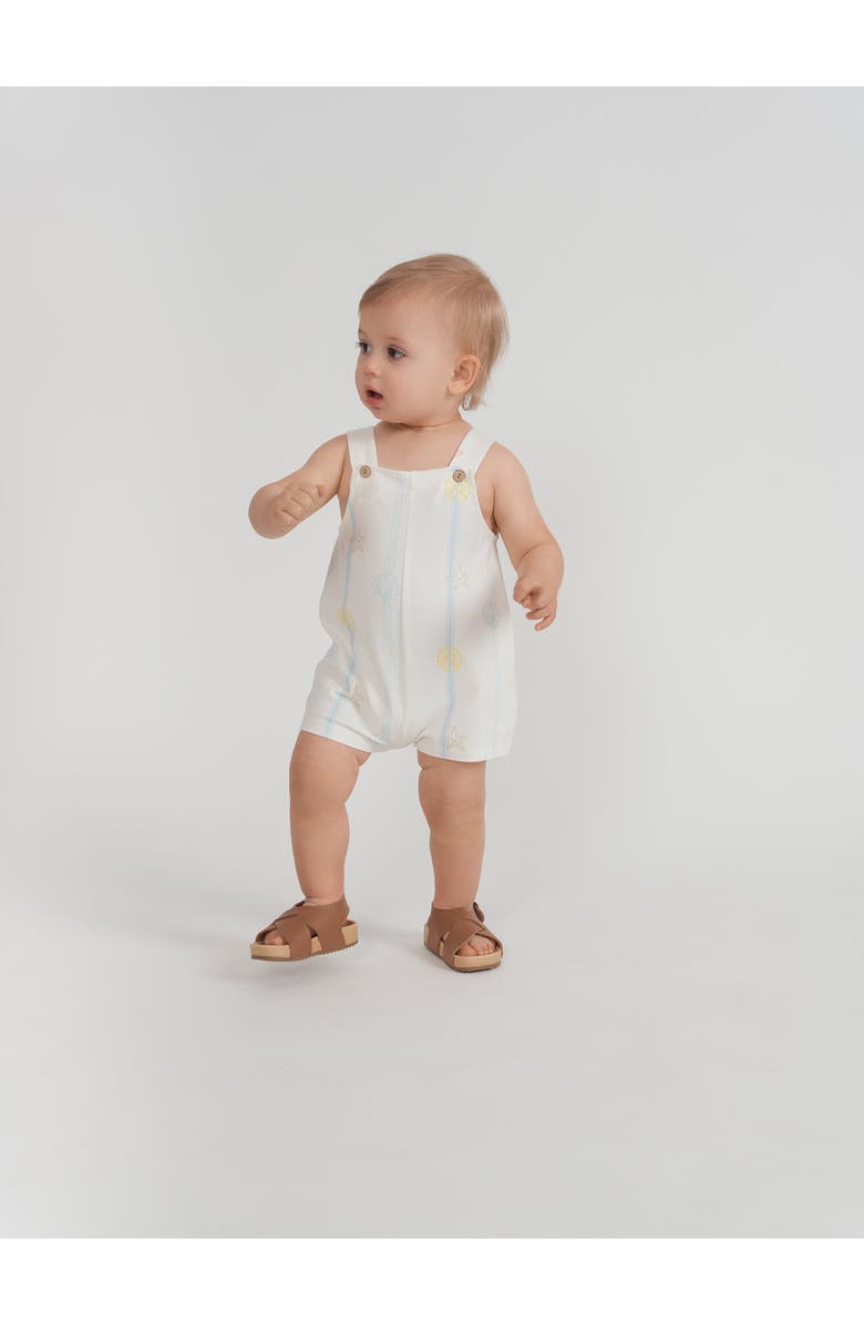 Puddles SeaShell Artwork Adjustable Strap Overall Romper, Alternate, color, Ivory/Blue