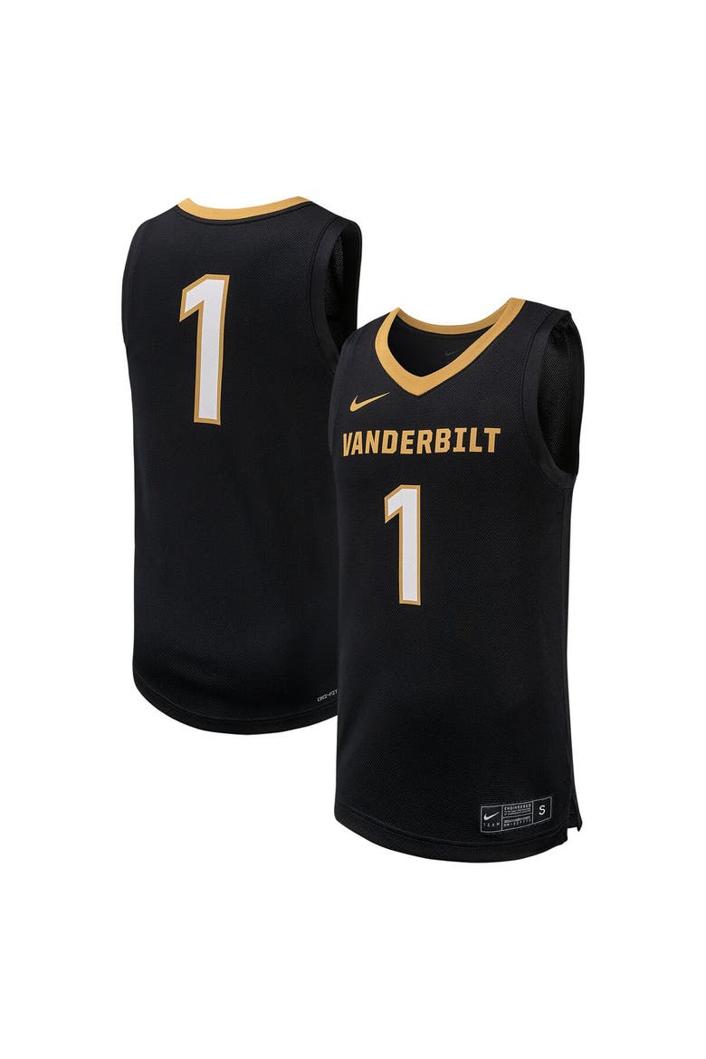 Men's Nike #1 Black Vanderbilt Commodores Replica Basketball Jersey, Main, color, Black