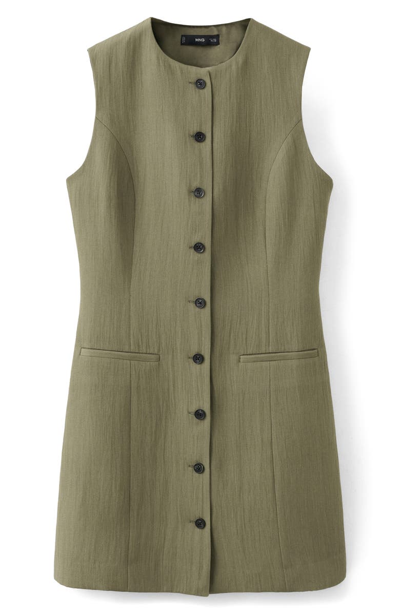 MANGO Texture Sleeveless Button Minidress, Alternate, color, Green