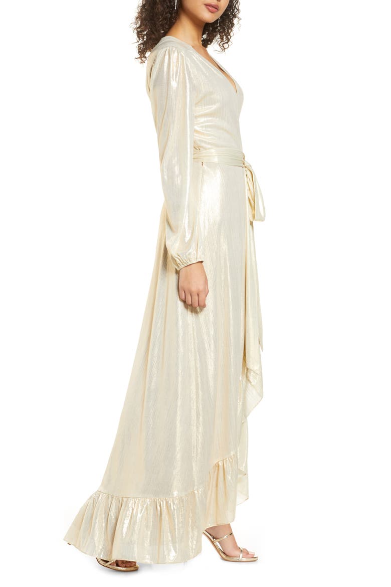 Meryl Long Sleeve Wrap High-Low Cocktail Dress, Alternate, color, CHAMPAGNE