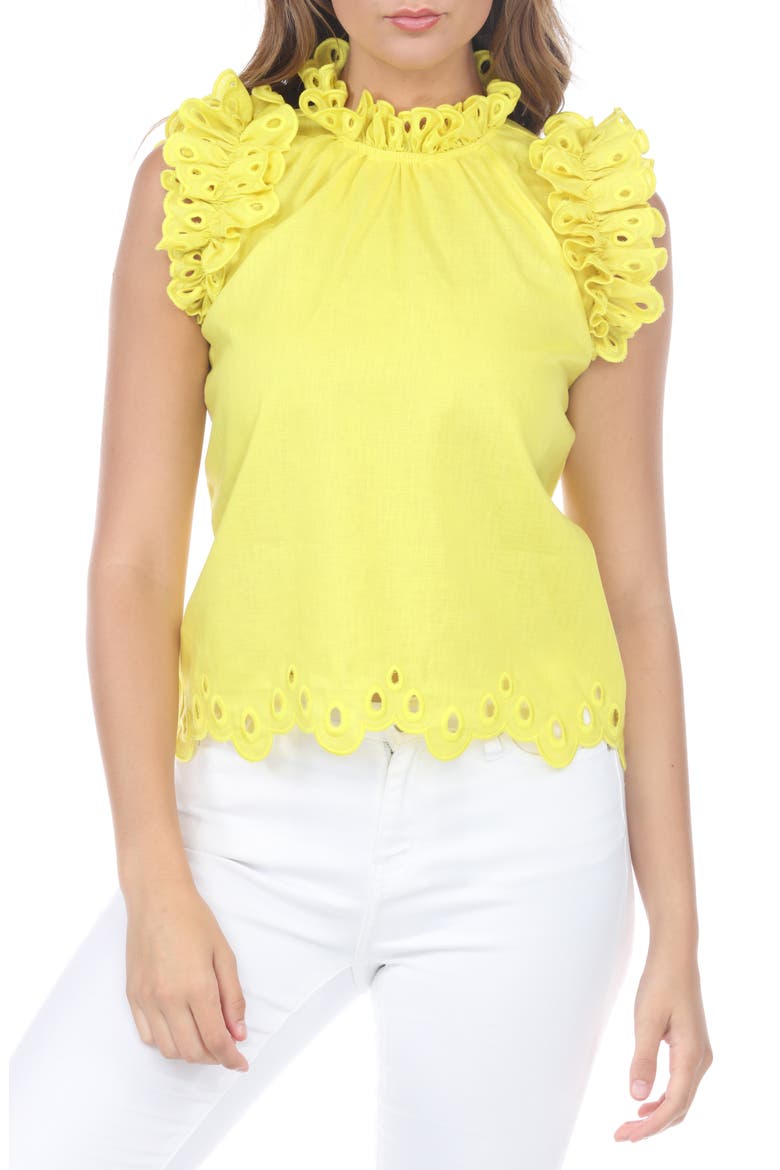 Eyelet Linen & Cotton Top, Main, color, YELLOW