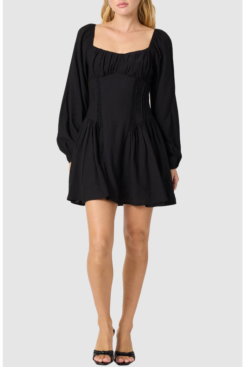Long Sleeve Minidress, Main, color, BLACK
