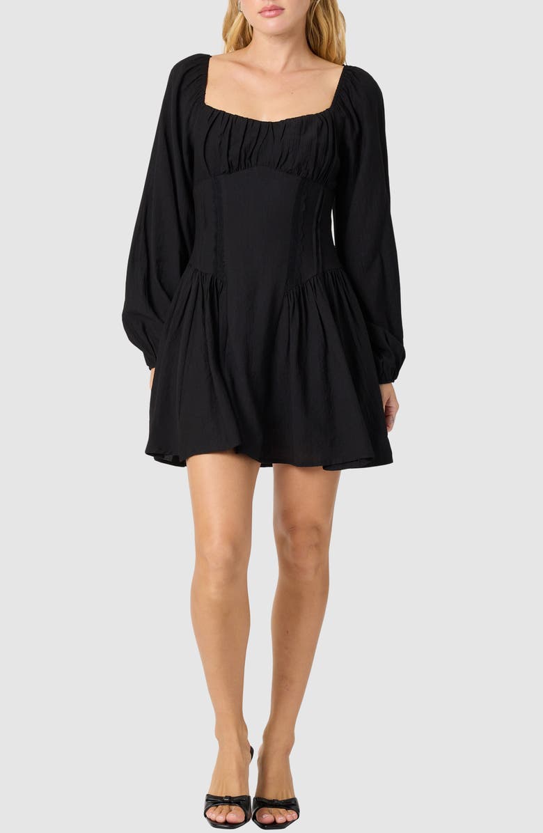 All in Favor Long Sleeve Minidress, Main, color, Black