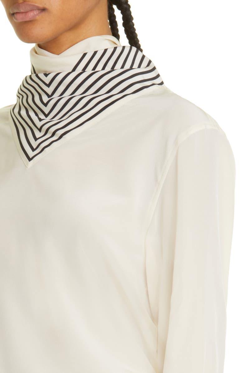TOTEME Stripe Scarf Detail Silk Blouse, Alternate, color, 