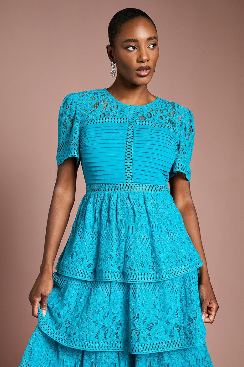 Tiered Lace Midi Dress, Alternate, color, Teal