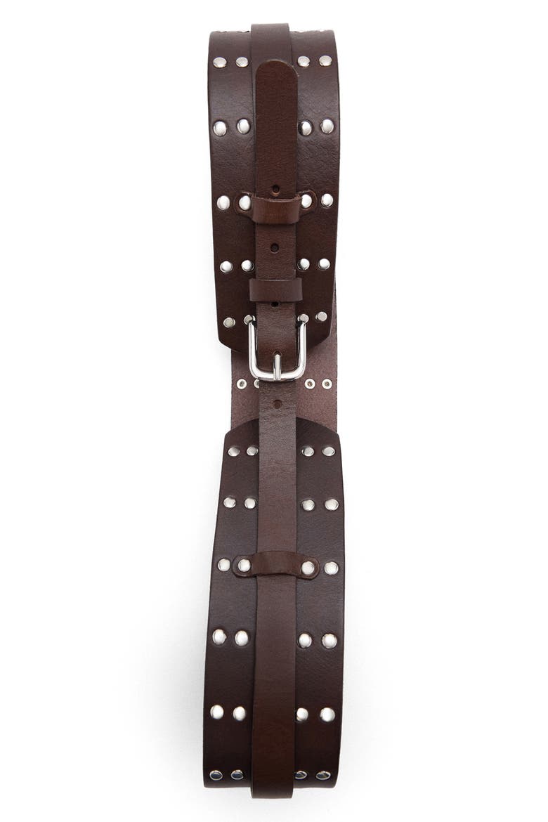 Wide Studded Leather Belt, Main, color, CHOCOLATE