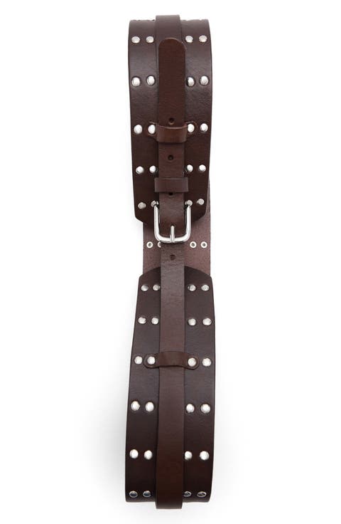 Wide Studded Leather Belt